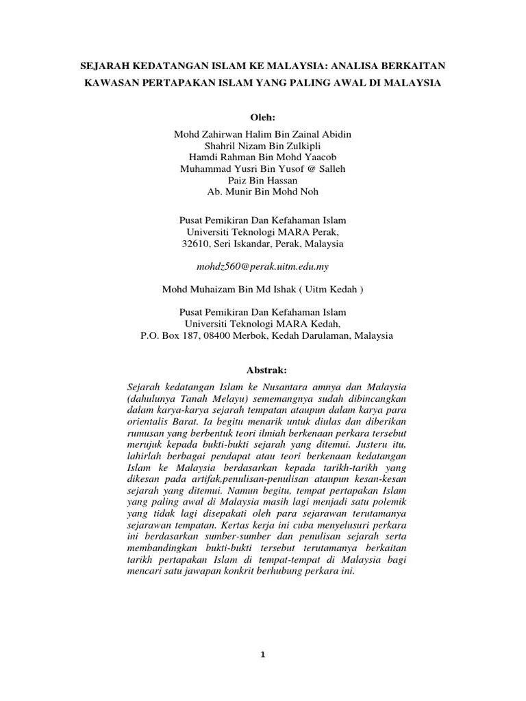 Sejarah Kedatangan Islam Ke Tanah Melayu | PDF