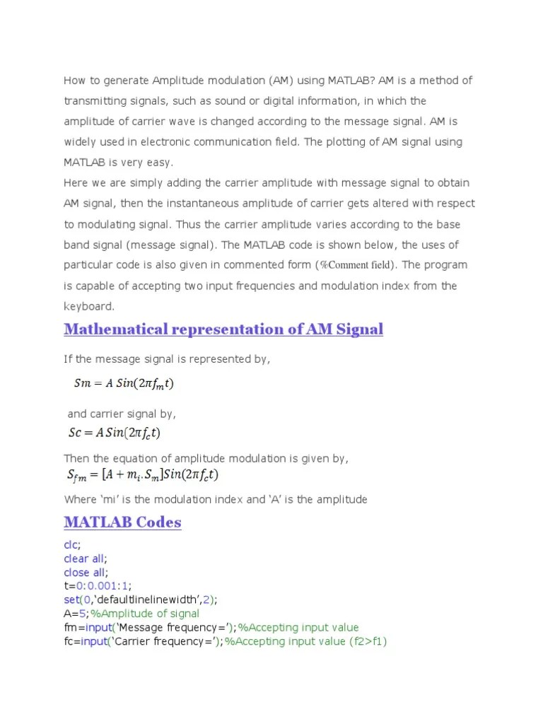Matlab Codes | PDF | Frequency Modulation | Modulation