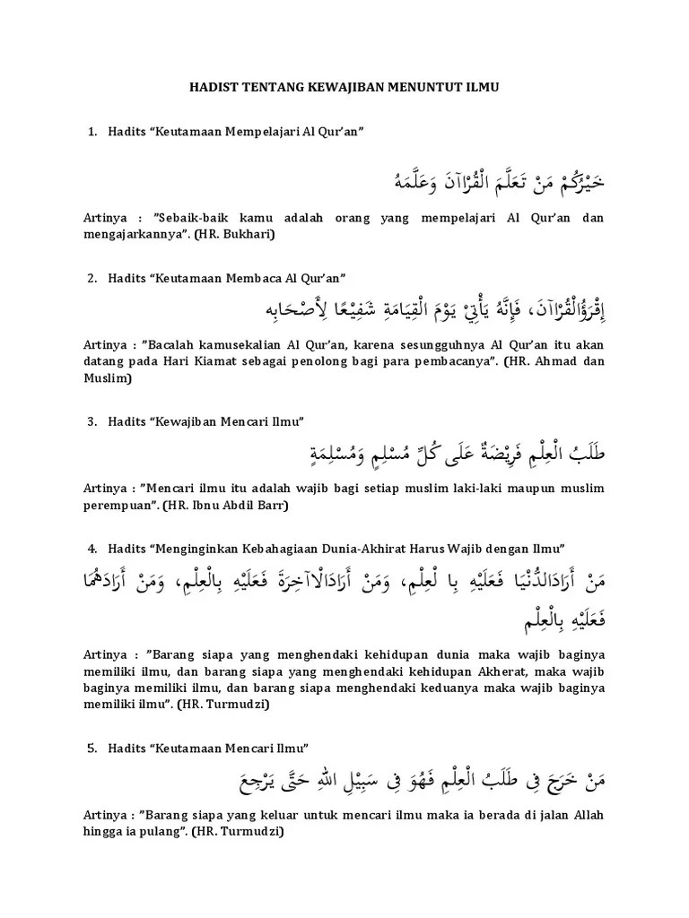 Hadits Keutamaan Mencari Ilmu Dan Artinya
