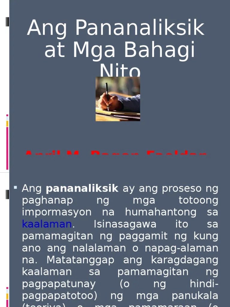 Mga Bahagi Ng Pananaliksik O Term Paper At Mga Bahagi Nito.