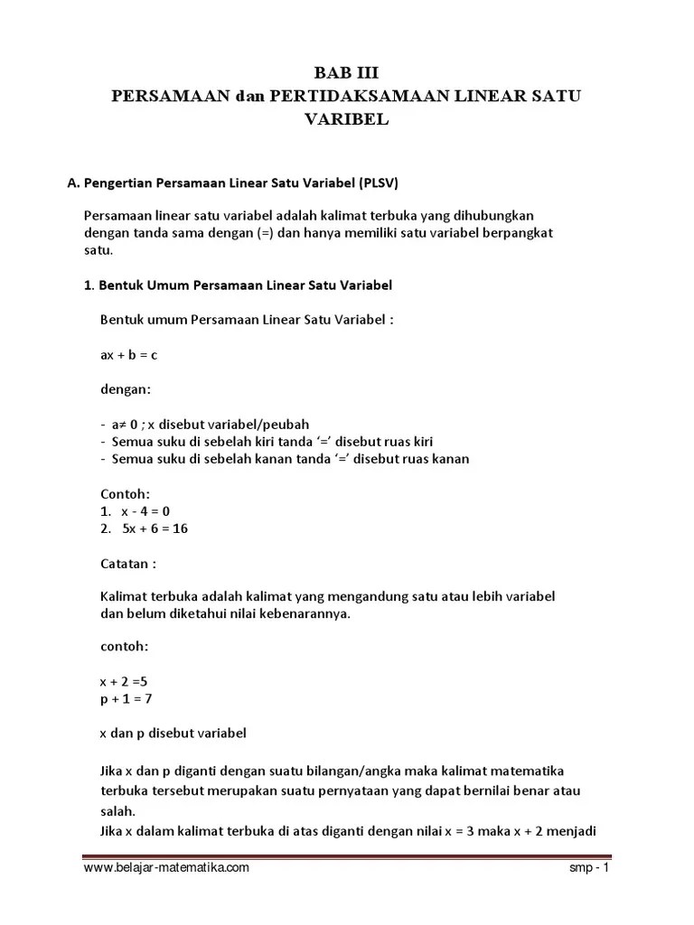 Contoh Soal Pertidaksamaan Linear Satu Variabel Kelas 10