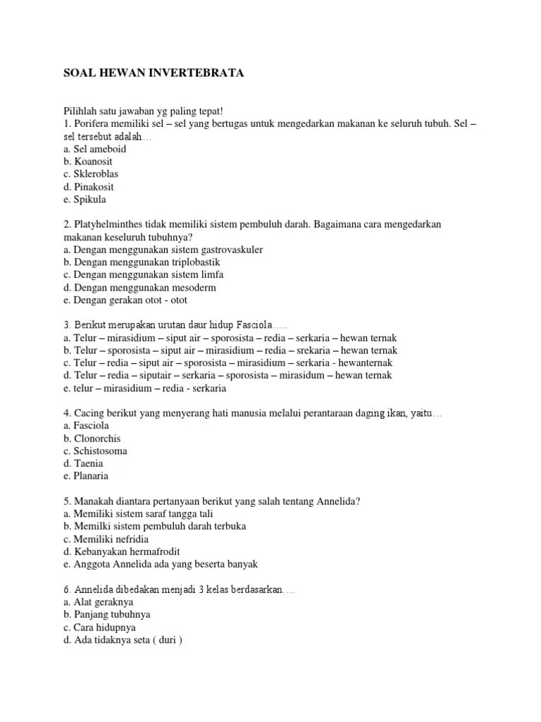 Habitat yang cocok sebagai tempat hidupnya adalah di dalam hati ternak seperti sapi, . Soal Hewan Invertebrata Pdf