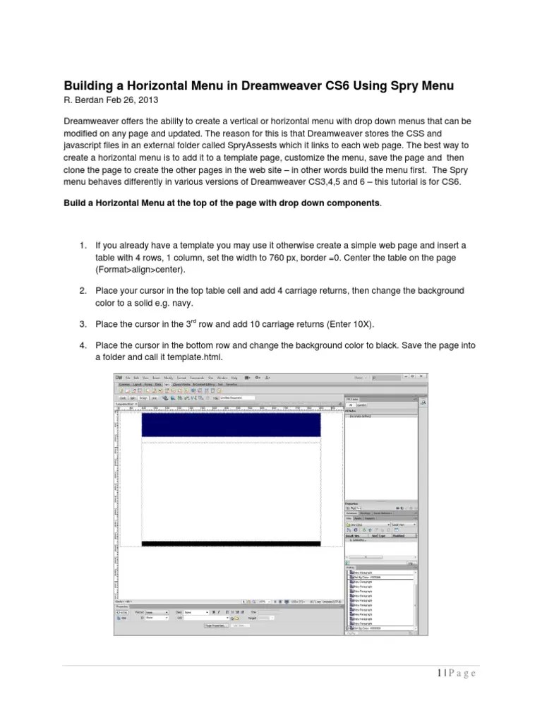 Building Horizontal Menu Dreamweaver CS6 Spry Menu | PDF | Menu ...