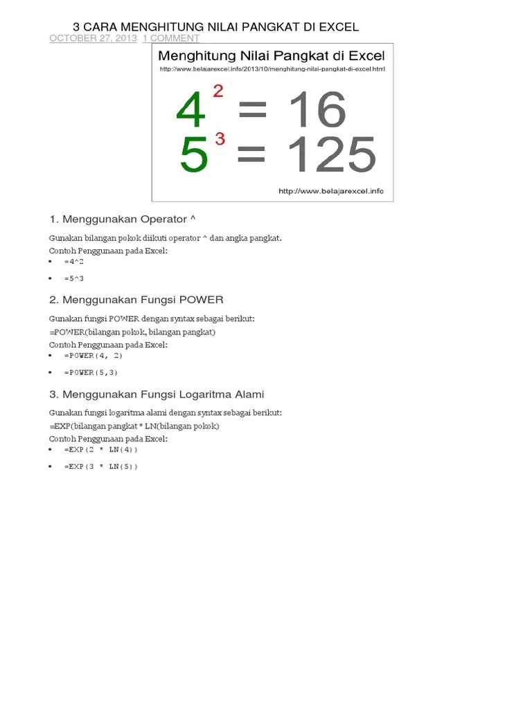 Begini cara menggunakan rumus abs sebagai cara untuk menghitung akar di excel. Cara Menghitung Nilai Pangkat Di Excel