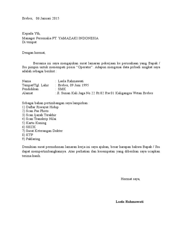 Jaka juga menyarankan agar kamu mengubah format dokumen menjadi pdf. Contoh Lamaran Kerja Via Email Pdf