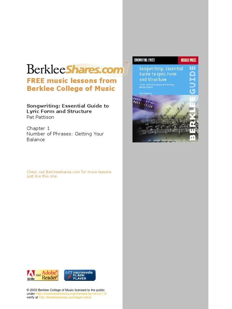 Berklee Shares - Essential Guide To Lyric Form And Structure - Number ...