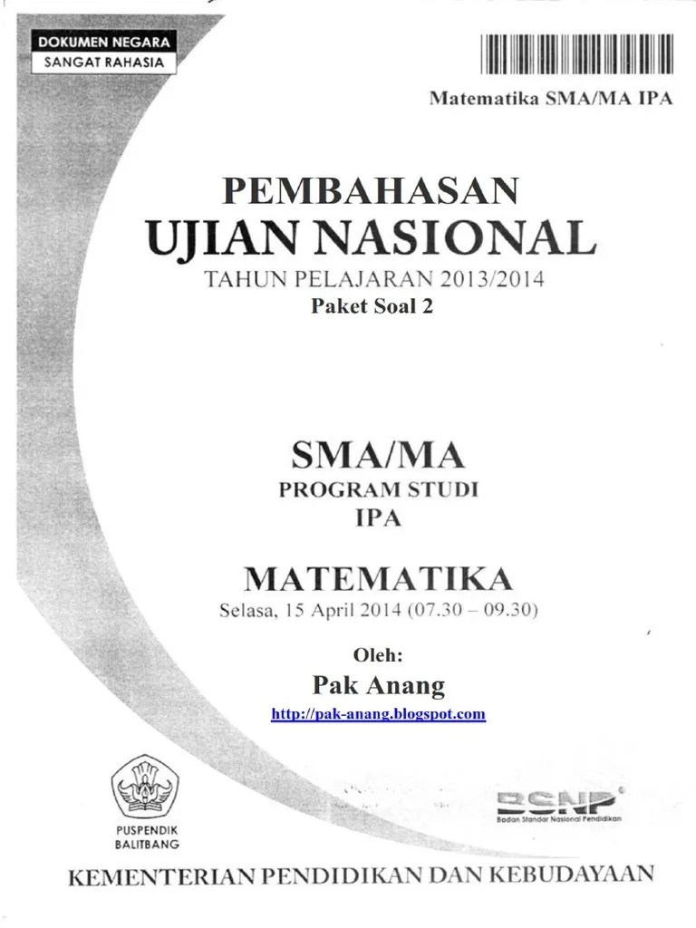 Matematika smpn 1 buntulia untuk matematika smp ada pak? Soal Ujian Nasional Matematika Sma Ipa 2014