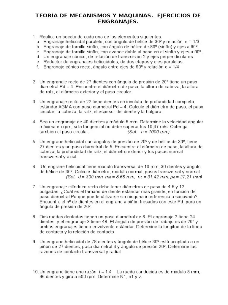 Ejercicios De Engranajes | PDF | Engranaje | Transmisión (Mecánica)