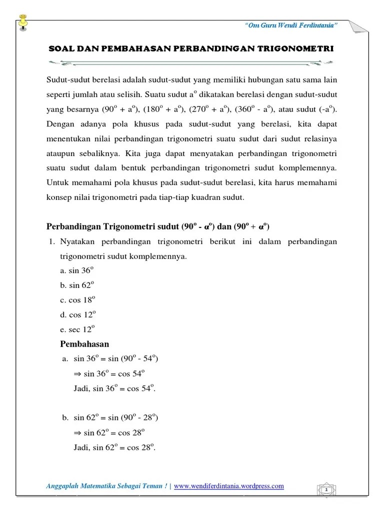 Berikut ini adalah materi matematika kelas xi bab penerapan fungsi trigonometri. Kumpulan Contoh Contoh Soal Cerita Materi Trigonometri Kelas X Jawabanku Id