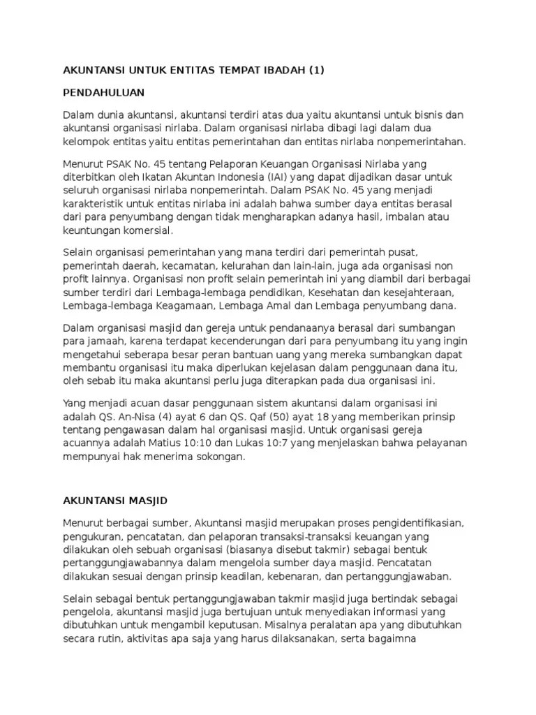 Masjid hasanuddin madjedi belum menerapkan laporan keuangan yang sesuai dengan penyataan standar akuntansi keuangan no. Akuntansi Untuk Entitas Tempat Ibadah Pdf