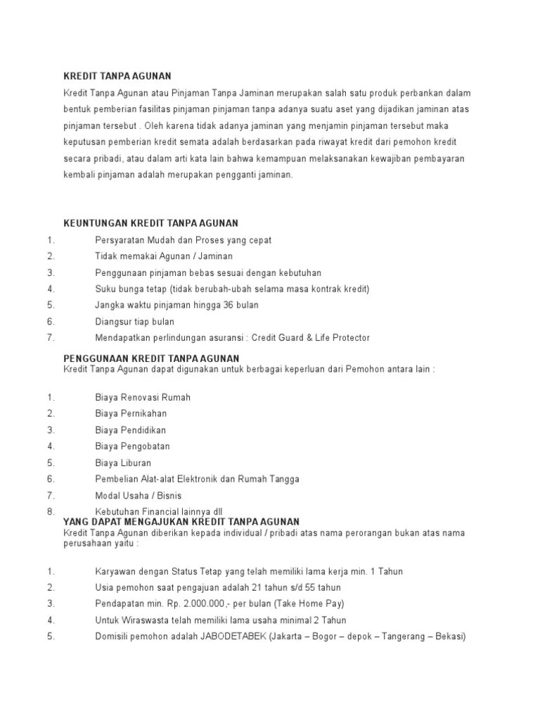 Kredit Tanpa Agunan | PDF