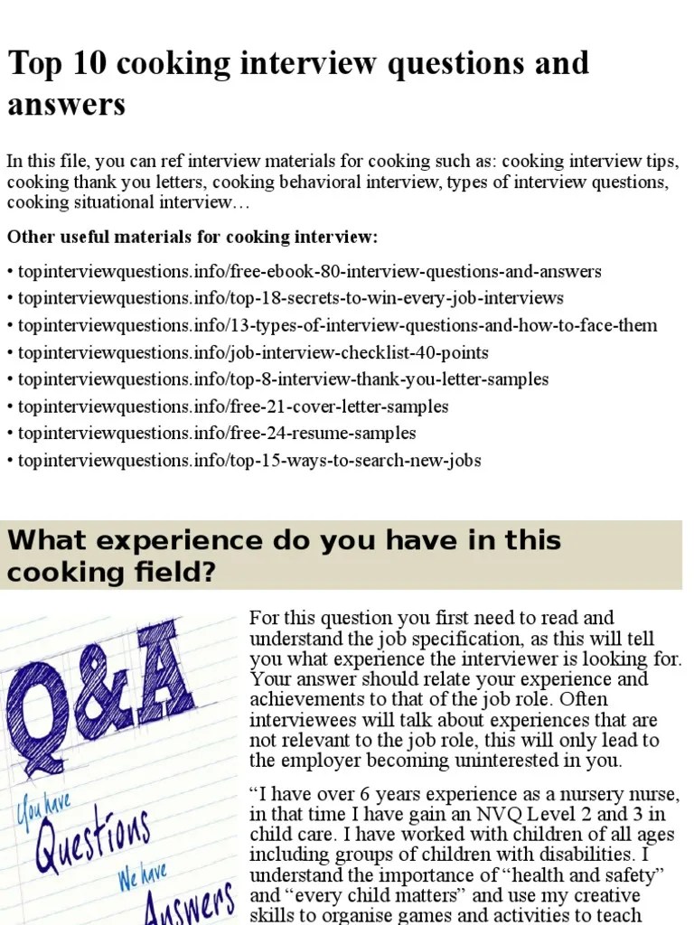 Top 10 Cooking Interview Questions And Answers | PDF | Interview | Job Interview