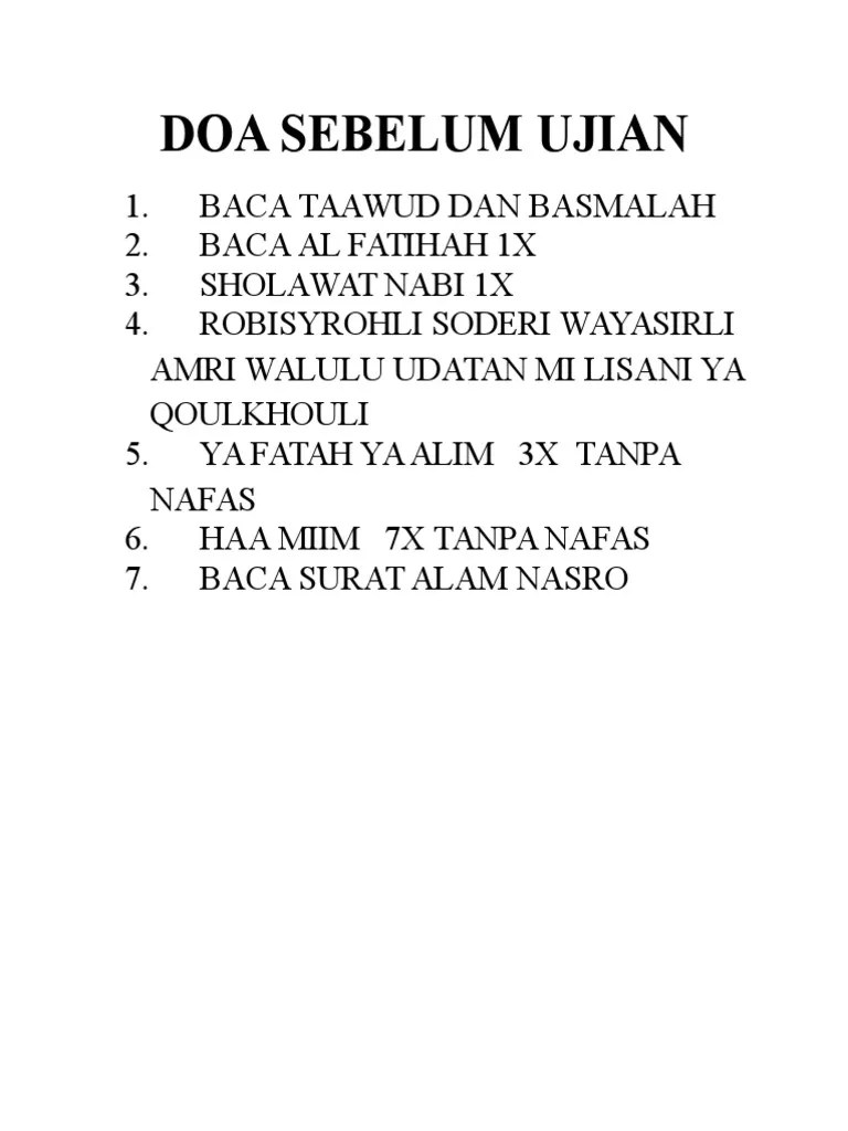 Mulai doa sebelum belajar sampai doa ketika ujian. Doa Sebelum Ujian