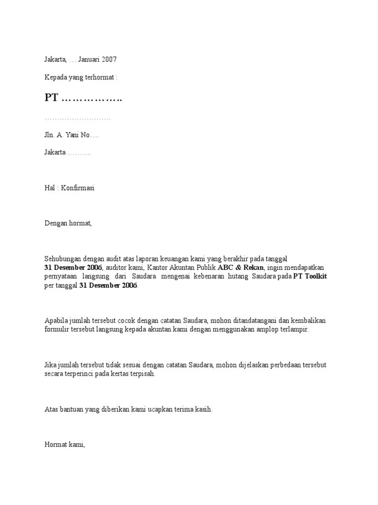 Contoh surat pesanan dalam bahasa inggris. Contoh Surat Konfirmasi Piutang Lektur Indo