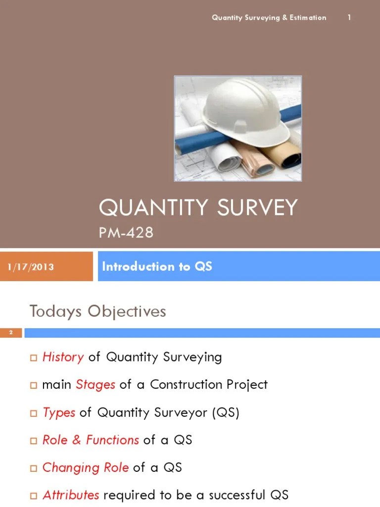 01 - Intro To Quantity Surveying | PDF | General Contractor | Surveying