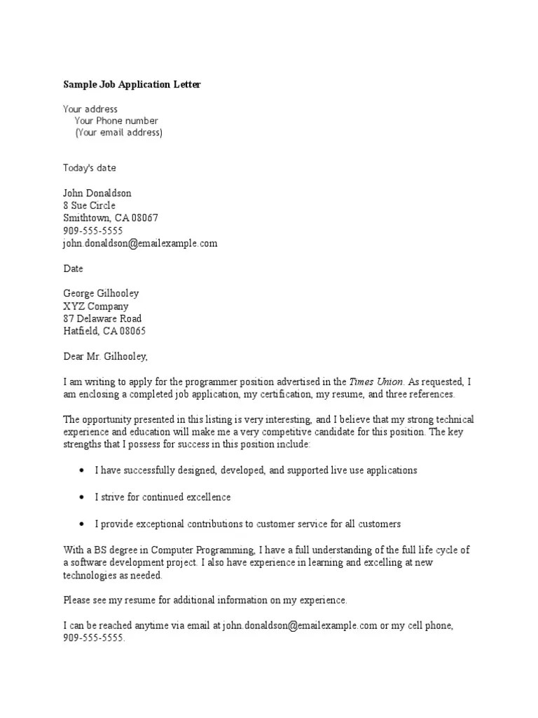 Application letters to human resources. Sample Job Application Letter