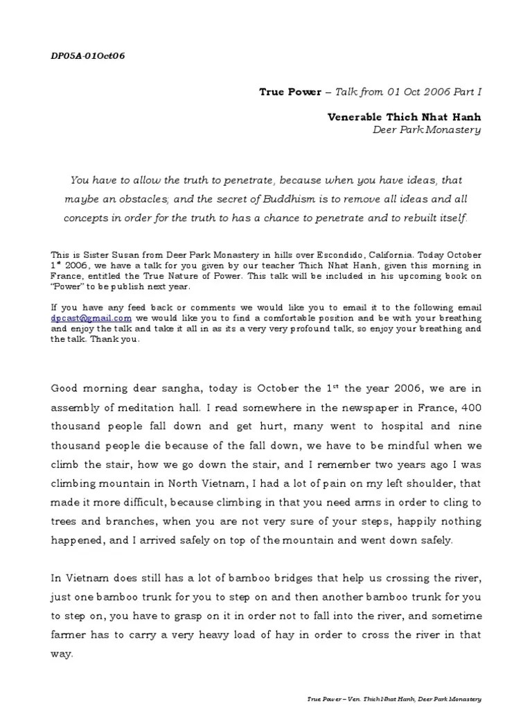 True Power - Ven Thich Nhat Hanh | PDF | Vipassanā | Faith