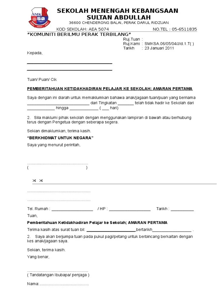 Kegiatan yang juga termasuk dalam program jaksa peduli anak juga diselenggarakan bersama dengan dinas pendidikan, kepemudaan, dan olahraga kabupaten bangka barat. Surat Amaran Tidak Hadir Ke Sekolah Pdf