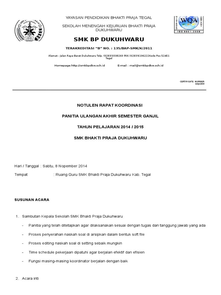 Soal mengelola pertemuan/rapat administrasi perkantoran a. Notulen Rapat Koordinasi Panitia Uas Pdf