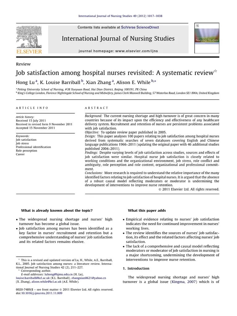 Job Satisfaction Among Hospital Nurses Revisited | PDF | Job Satisfaction | Nursing