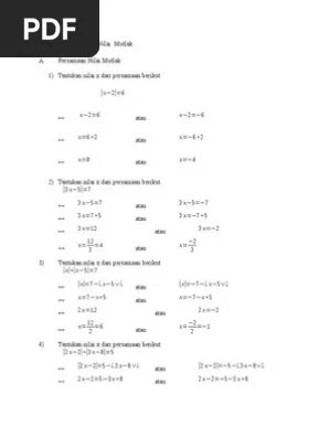 Posted in matematika tagged contoh soal persamaan nilai mutlak dan. Soal Dan Penyelesaian Nilai Mutlak Dimas Pdf