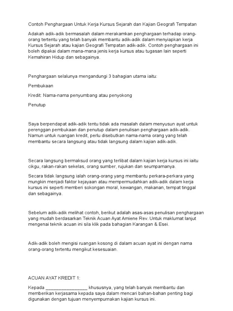 Folio Sejarah Contoh Ayat Penghargaan - Panduan Menyiapkan Kerja Kursus Sejarah Tahun 6 Cikgu Aime