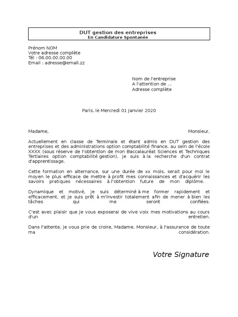 Idéal pour tout type de secteur de contrat de professionnalisation: Lettre Motivation Gestion Entreprise Pdf