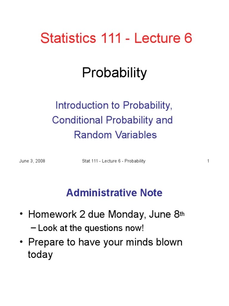 Statistics 111 - Lecture 6: Probability | PDF | Probability ...