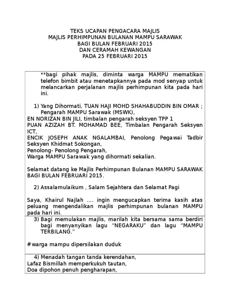 Membawakan dari auditorium seri perdana ,pertandingan pidato peringkat daerah jasin melaka bandaraya bersejarah. Teks Ucapan Pengacara Majlis