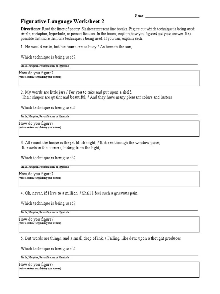 19.08.2021 · answer keys have been provided for sheets with definitive answers but some sheets will have answers that will vary by student. Figurative Language Worksheet 5 Answer Key