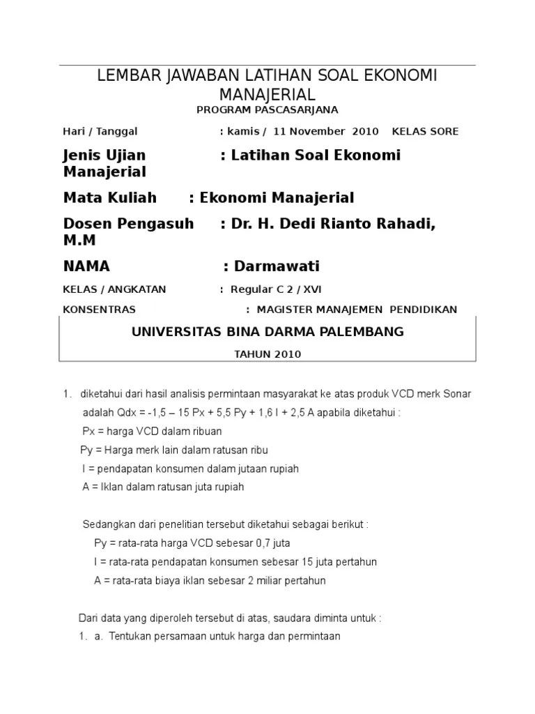 50 contoh soal pilihan ganda tentang manajemen jawaban muttaqin id source. Contoh Soal Ekonomi Manajerial Dan Jawabannya Cara Golden