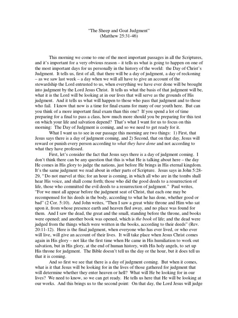 The Sheep And Goat Judgment | PDF | Last Judgment | Grace In Christianity