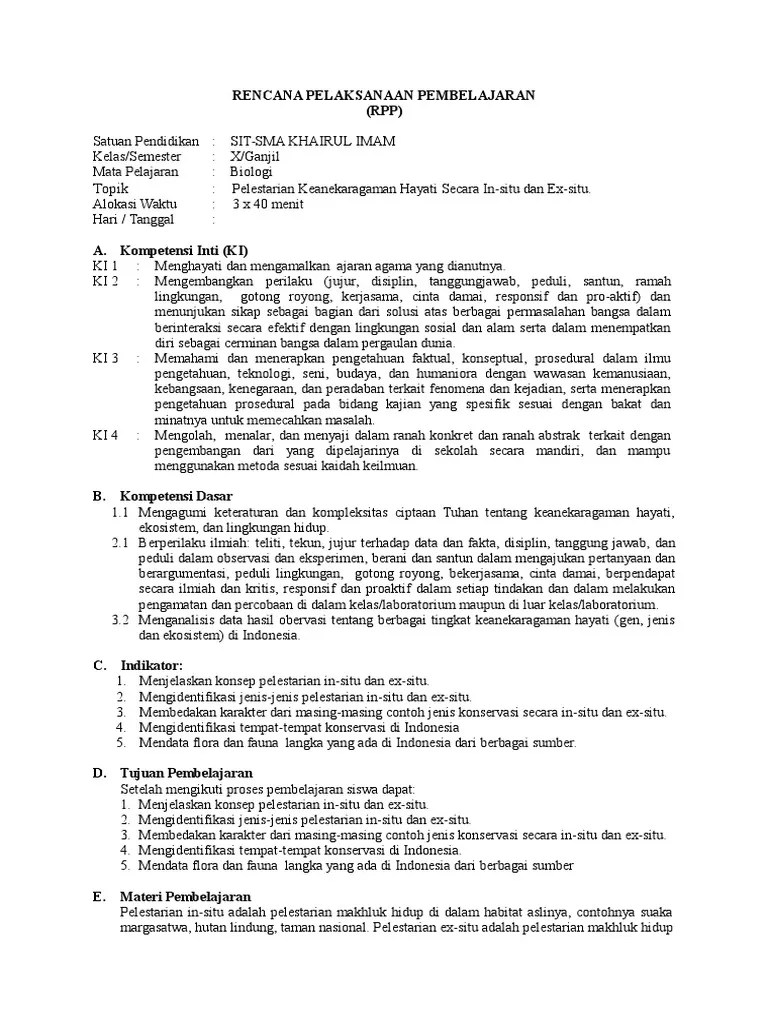 RPP Pelestarian Keanekaragaman Hayati | PDF