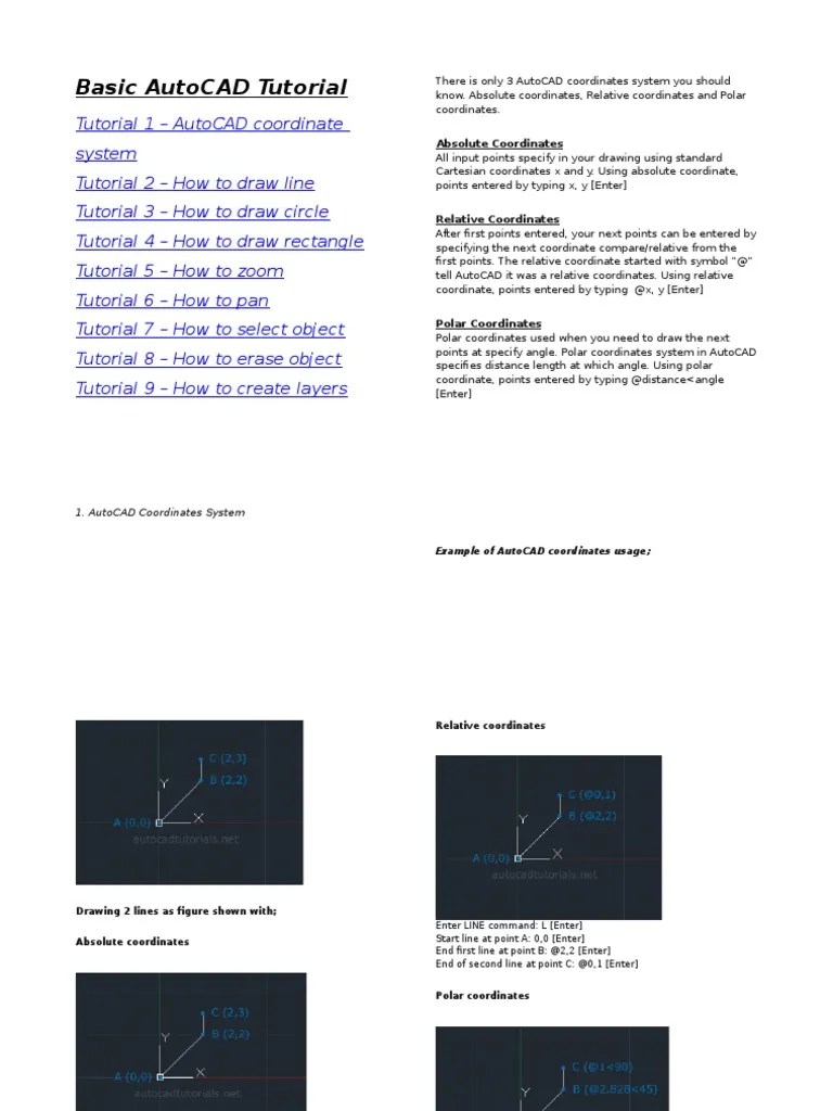 Autocad-Basic Autocad Tutorial | PDF | Coordinate System | Point And Click