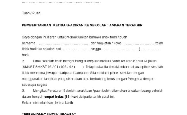 Contoh Surat Amaran Tidak Hadir Kerja / Surat Amaran Tidak Hadir Bertugas Boesyct