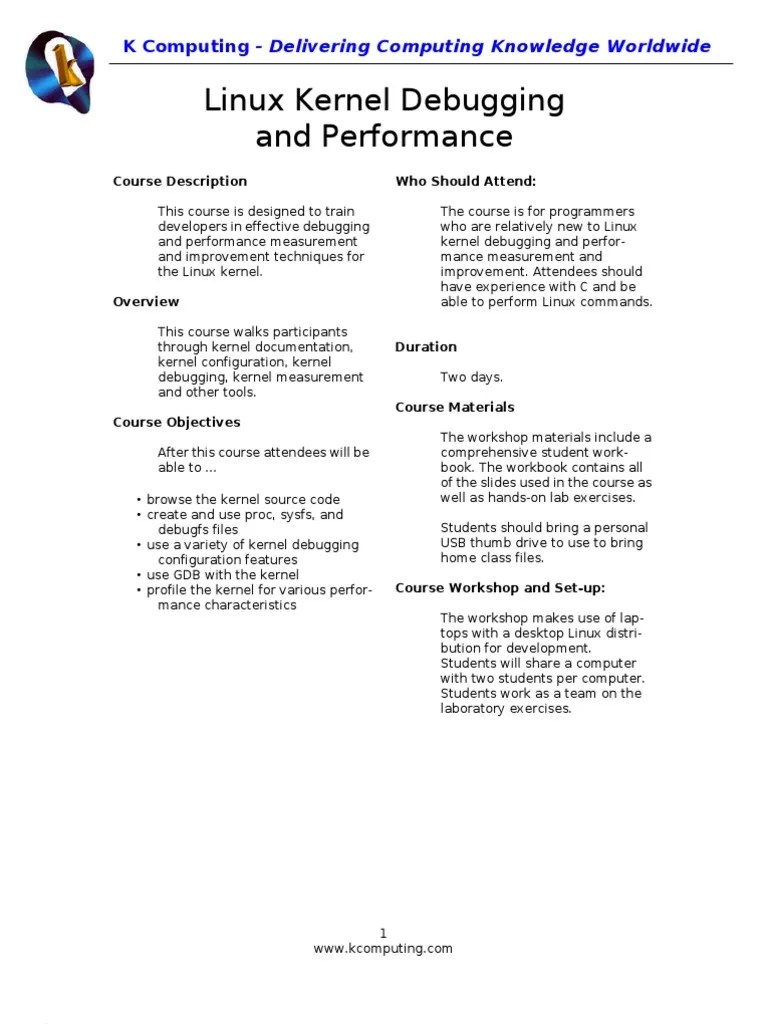 Linux Kernel Debugging And Performance Tuning | PDF | Unix | Areas Of Computer Science