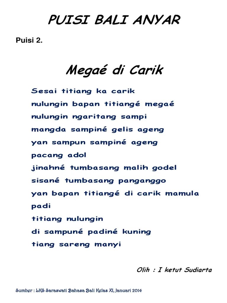 Geguritan tema lingkungan bahasa jawa yang meliputi geguritan jawa tema lingkungan hijau, sekolah, lingkungan rumah, 4 bait, sawah, lingkungan rusak, . Puisi Bahasa Bali Dan Artinya Sekali