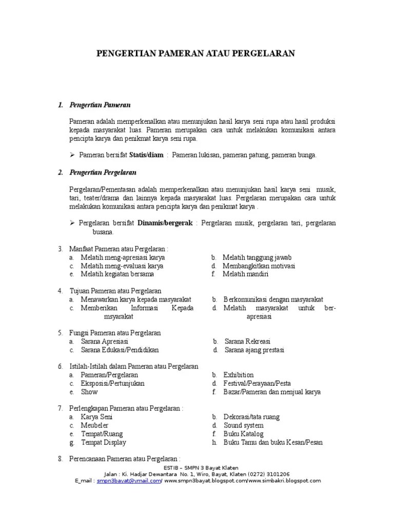 18. Pengertian Pameran Atau Pergelaran