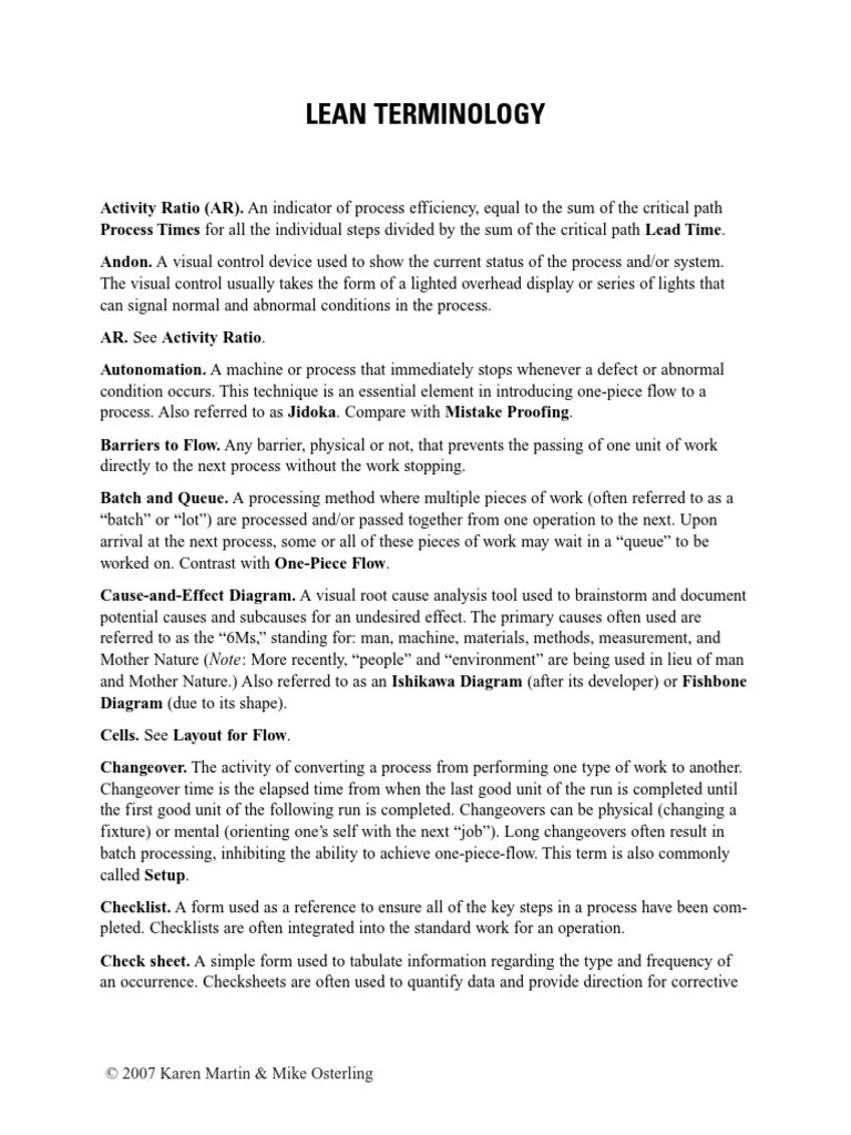 Lean Terminology: © 2007 Karen Martin & Mike Osterling | PDF | Business Process | Systems Science