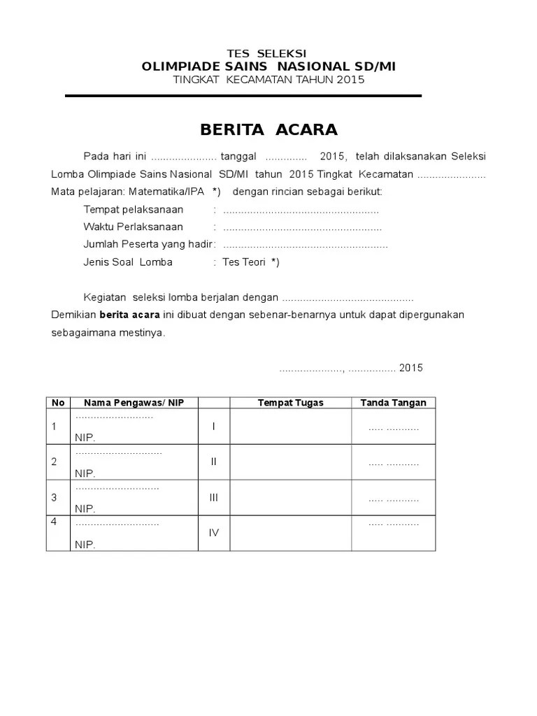 Kemarin kita sudah membahas soal olimpiade matematika. Berita Acara Daftar Hadir Peserta Pdf