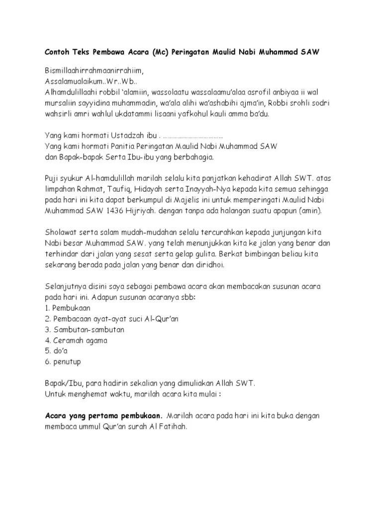 Memperbanyak kata mutiara dalam membuat naskah mc dalam pernikahan lebih baik supaya lebih leluasa dalam membawakan acara dan dapat dibacakan sesuai kondisi. Susunan Acara Maulid Nabi 2018