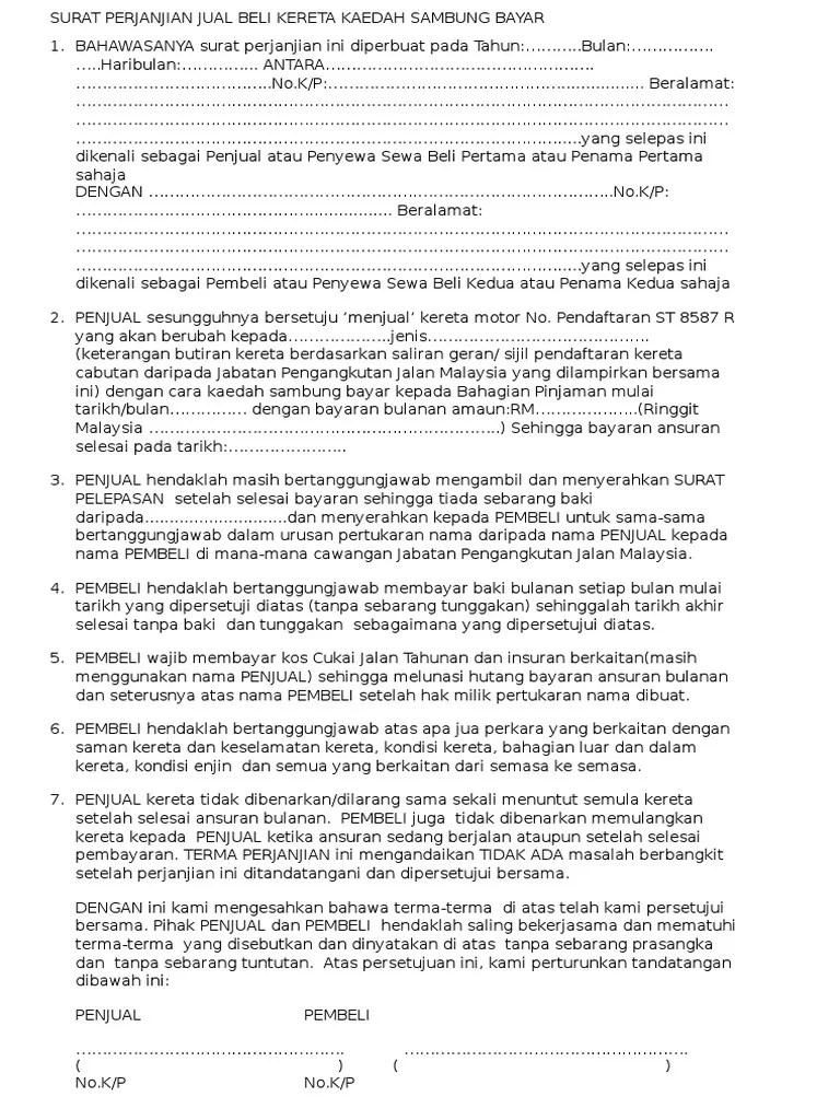 Harga sewa sewa kenderaan kenderaan ini adalah rm_______ rm____________ _____ / hari hari / jam. Contoh Surat Perjanjian Sewa Beli Kereta Contoh Surat