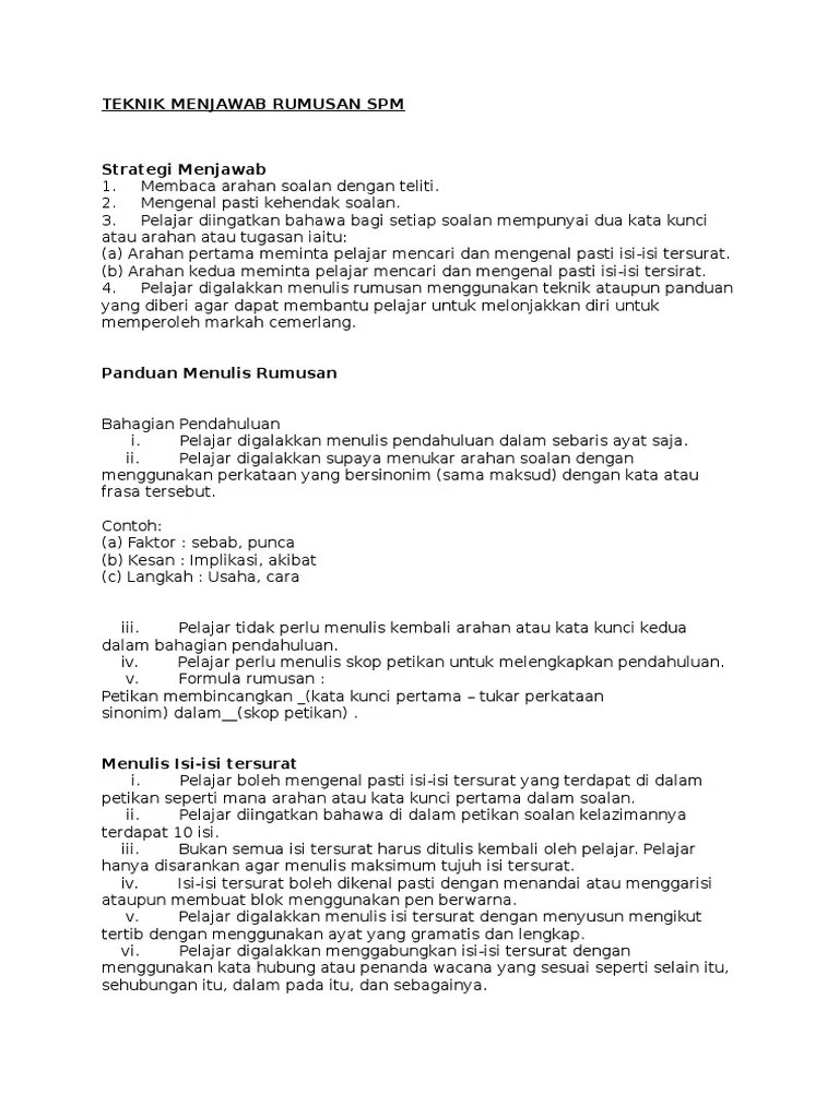 Access google sheets with a personal google account or google workspace account (for business use). Teknik Menjawab Rumusan Spm Pdf