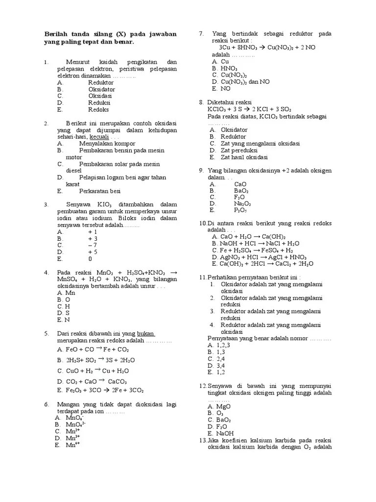 Soal Uji Coba Redoks - Fix | PDF