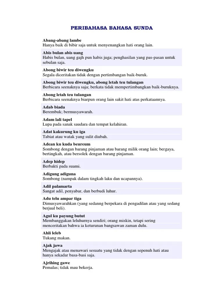 Rorompok abdi mah caket terminal leuwipanjang. Peribahasa Bahasa Sunda Pdf