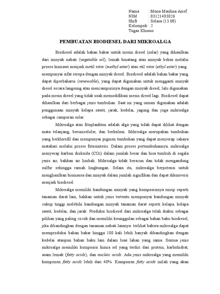 Pembuatan Biodiesel Dari Mikroalga | PDF