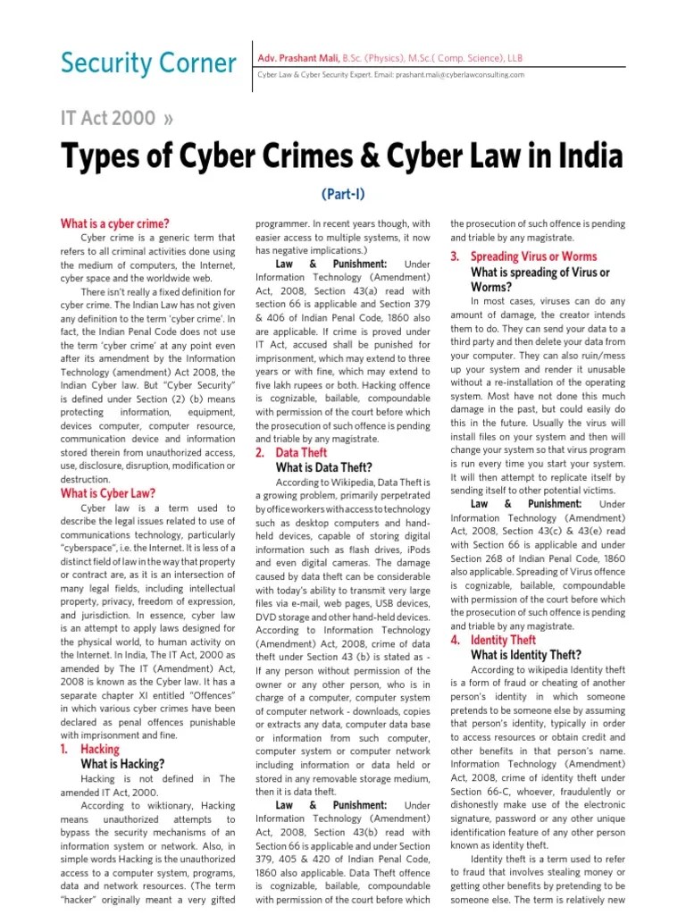 Types Of Cyber Crimes Cyber Law India Nov11 | PDF | Cyberspace | Email
