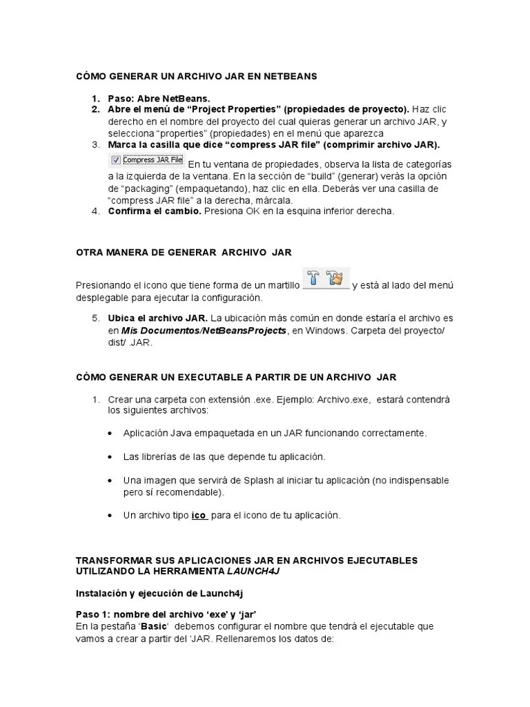 Crear JAR Y EXE En NetBeans | PDF | Archivo De Computadora | Java ...