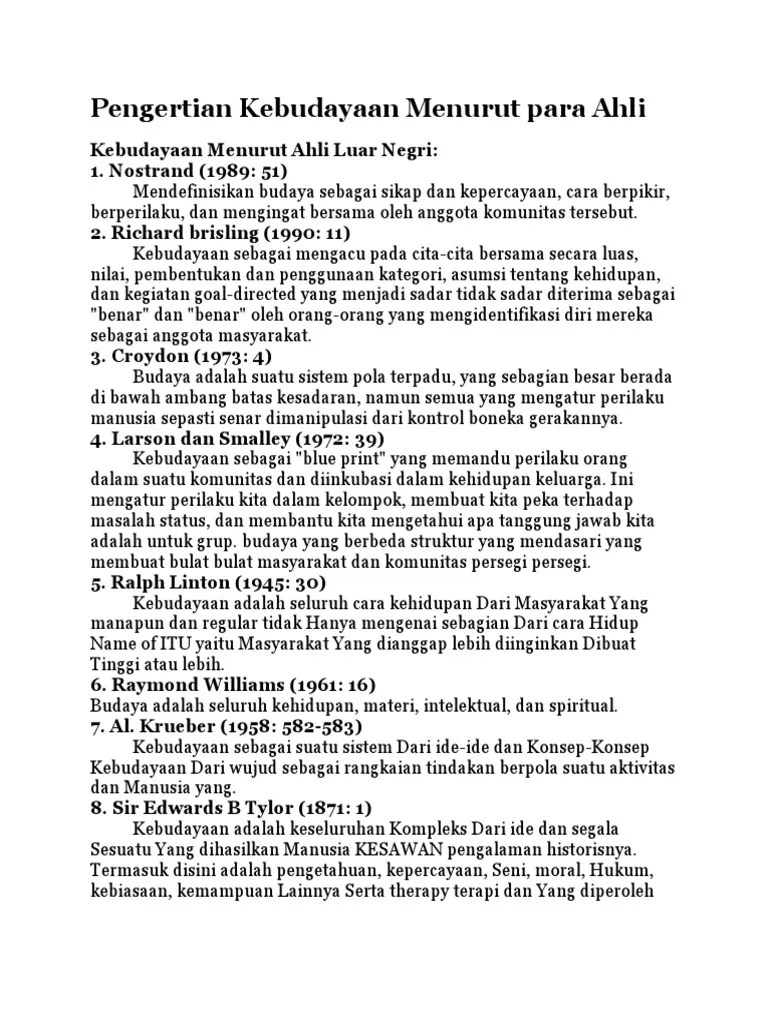 Pengertian Kebudayaan Menurut Para Ahli | PDF | Ilmu Sosial