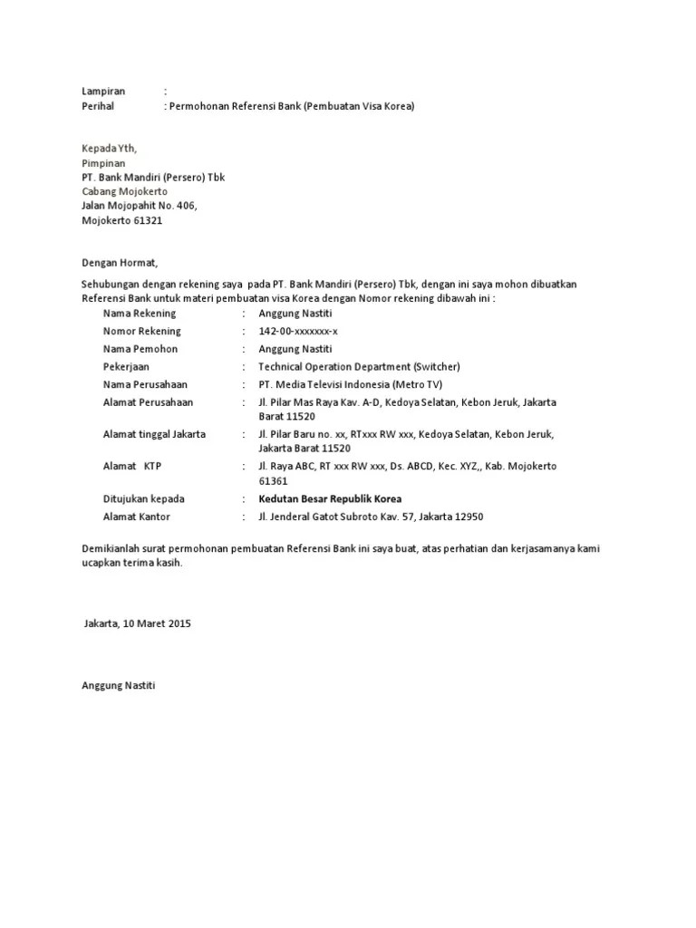 Surat Permohonan Referensi Bank Mandiri 